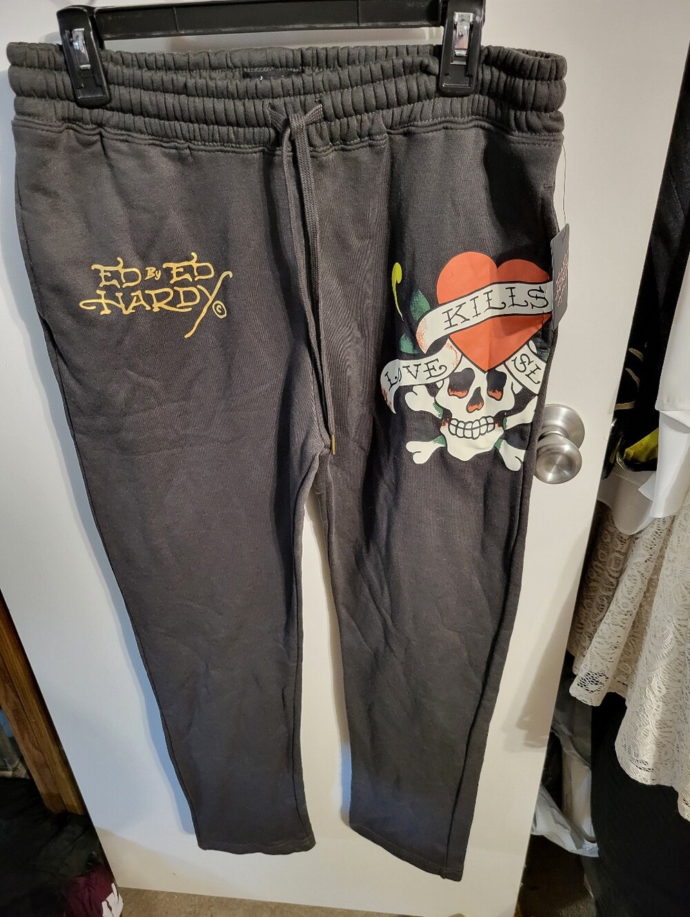 Ed Hardy Black Sweatpants with Colorful Art Size S NEW